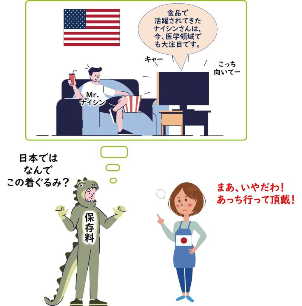 ナイシンの日本での扱われ方を説明したイラスト