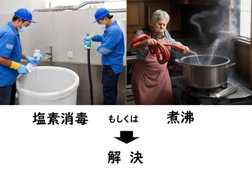 井戸水については塩素消毒や煮沸消毒が必要。