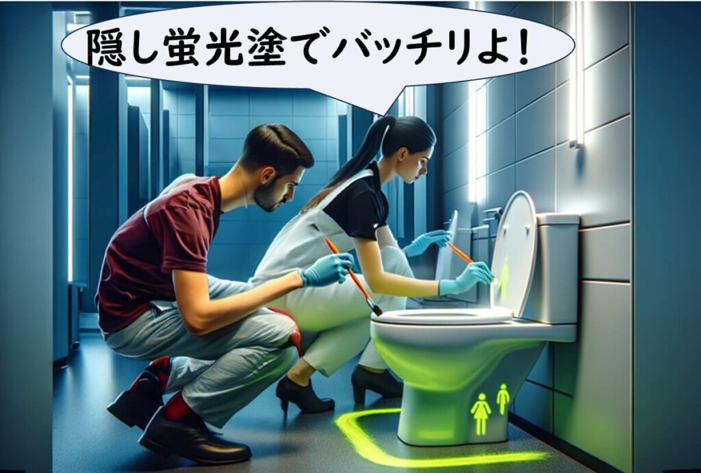 トイレに蛍光塗料を塗る男女。
