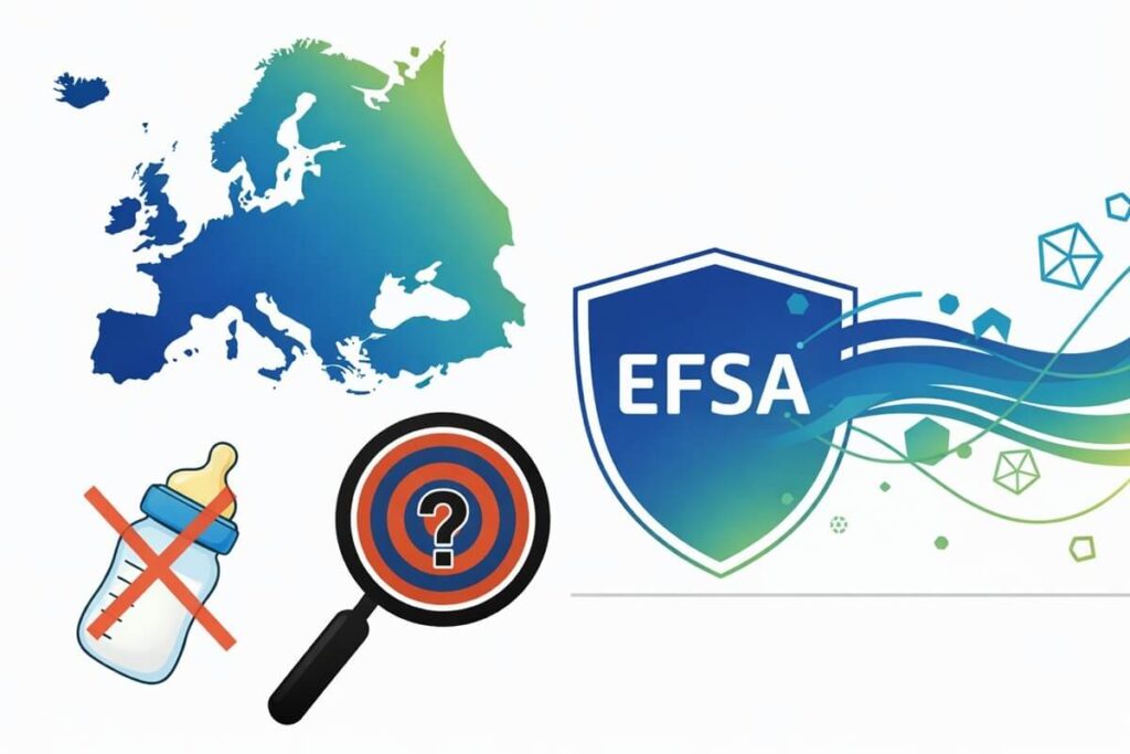 EFSAによる乳児用粉ミルクのセレウリド汚染リスク評価とEU全体でのリコール問題を示すイメージ