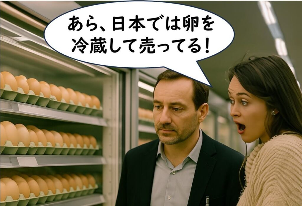 「日本のスーパーで冷蔵された卵を見て驚く外国人観光客。イギリスでは常温販売が一般的
