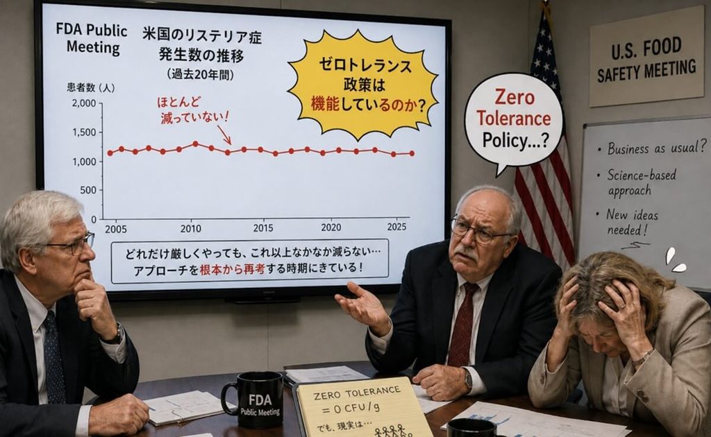 2015年のアイスクリーム事件を根拠に、低濃度汚染でもハイリスク層には危険でありゼロトレランスが必要だとする従来の考え方を示したイメージ